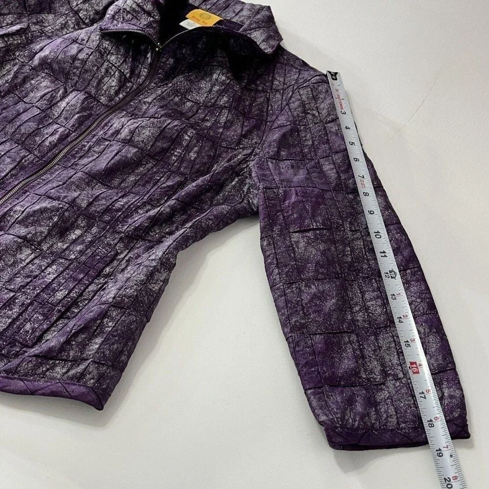 Ruby Rd. Womens Purple Metallic Crackle Quilted Zip Up Jacket Size 10 - Picture 5 of 9